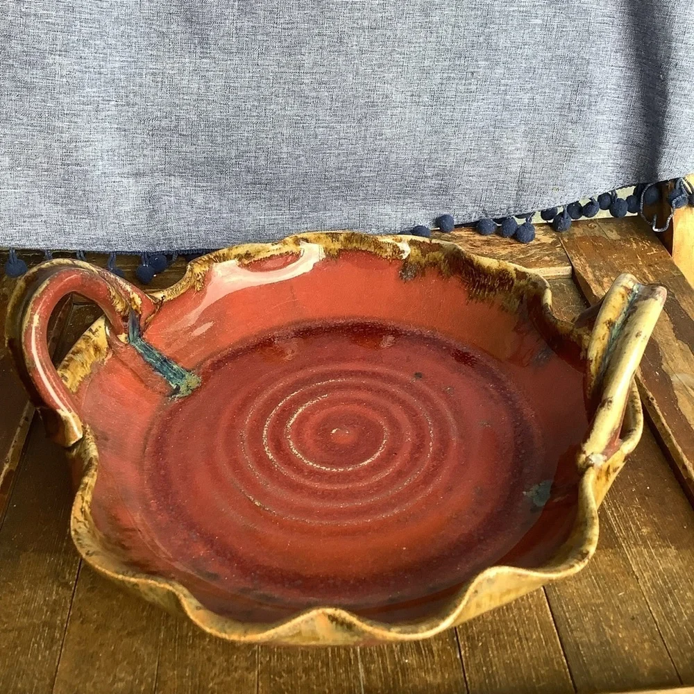 Pigeon River Pottery Handled Pie Plate Baking Dish
